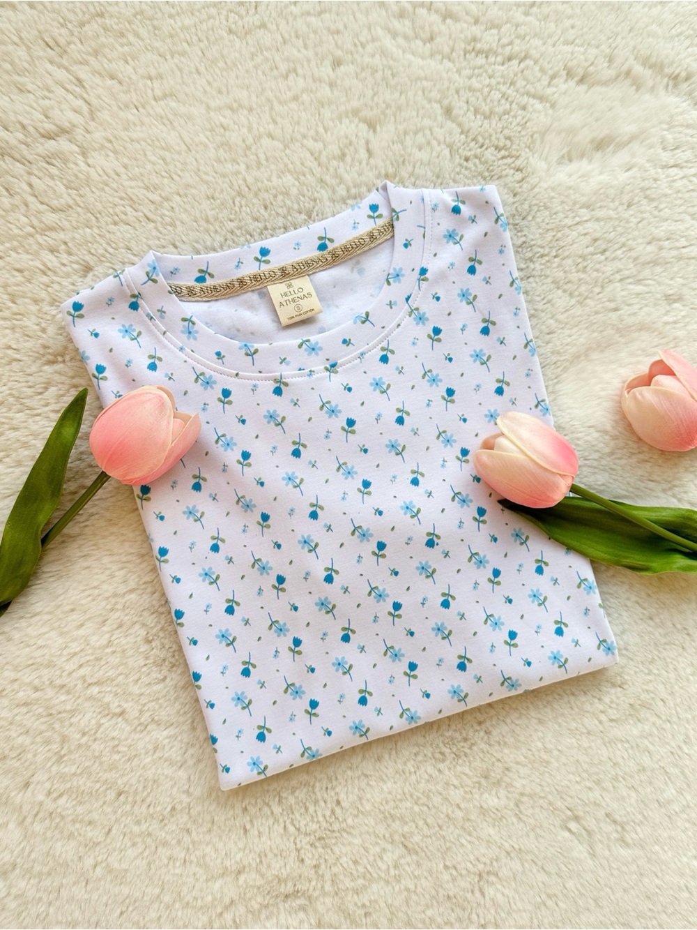 Hello Athenas Women’s Floral Print Pima Cotton Tee Short Sleeve Small